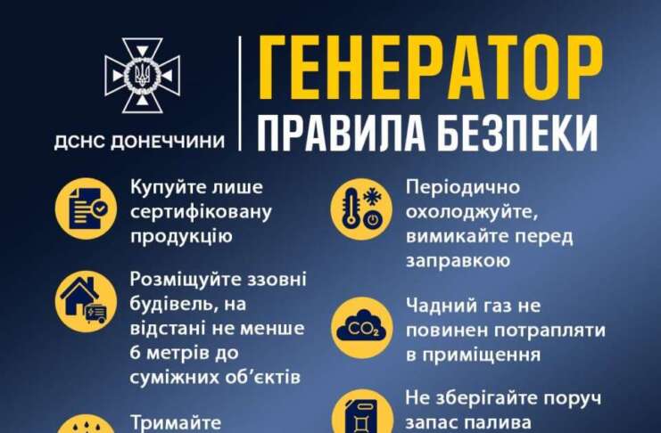 Під час відключень електроенергії використовуйте генератор безпечно, щоб не наражати на ризик себе та близьких.