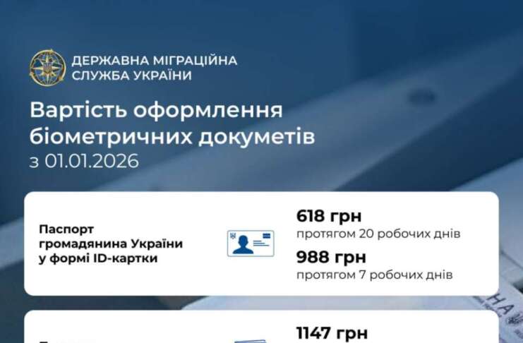 З 1 січня 2026 року подорожчало оформлення паспортів і довідок на проживання, — Державна міграційна служба