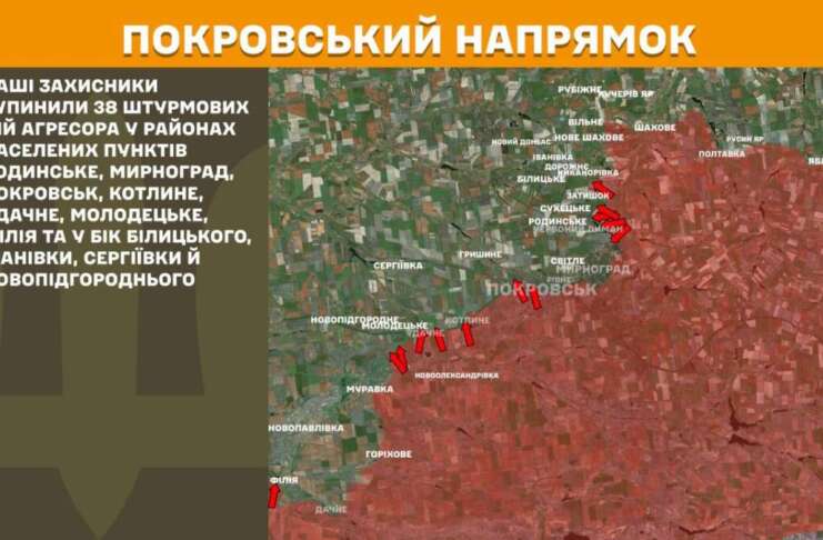 Протягом минулої доби зафіксовано 154 бойові зіткнення на лінії фронту, 38 — на Покровському напрямку